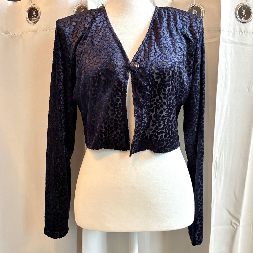 Vtg RJ Collection Chelsea Rousso Top Shrug 8 Velvet Burnout Y2K Crop Sheer 20024
